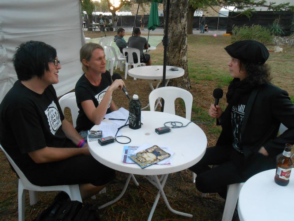 A much younger Jake, talking to Ville Valo, lead singer of the Finnish Love Metal band, HIM